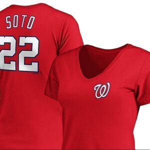 Juan Soto Washington Nationals Majestic Women's V-Neck • NWT